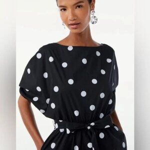 Scoop NYC Polka Dot Ruched Belted Midi Dress Size XL (16-18) NWT